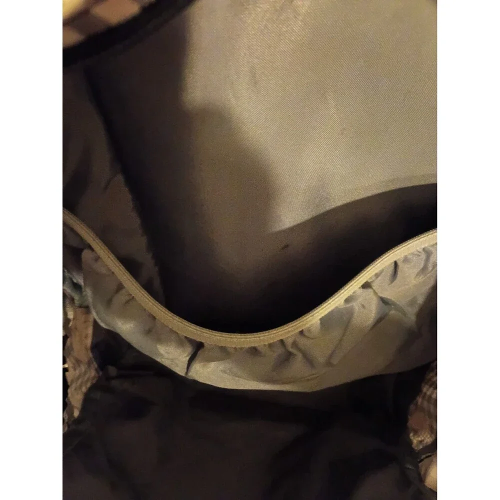 Jansport Cool Backpack Black & White Gingham Daisy Floral Brown Trim Please Read